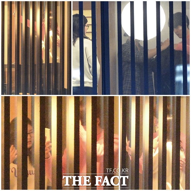 나쁜 손 앙~대요 심석희와 김우빈이 서로 만난 기념으로 셀카를 찍으며 다정한 분위기를 자아내고 있다./최진석 기자