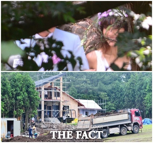 이효리·이상순 커플이 하우스 웨딩을 치른 제주도 애월읍 별장 공사 현장(아래).
