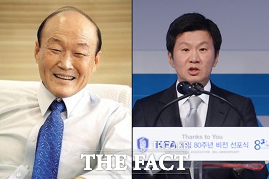 고 정세영 명예회장(왼쪽)과 그의 외아들 정몽규 회장은 1999년 이후 현대산업개발로 독자적인 사업영역을 넓혀왔다. / 더팩트DB