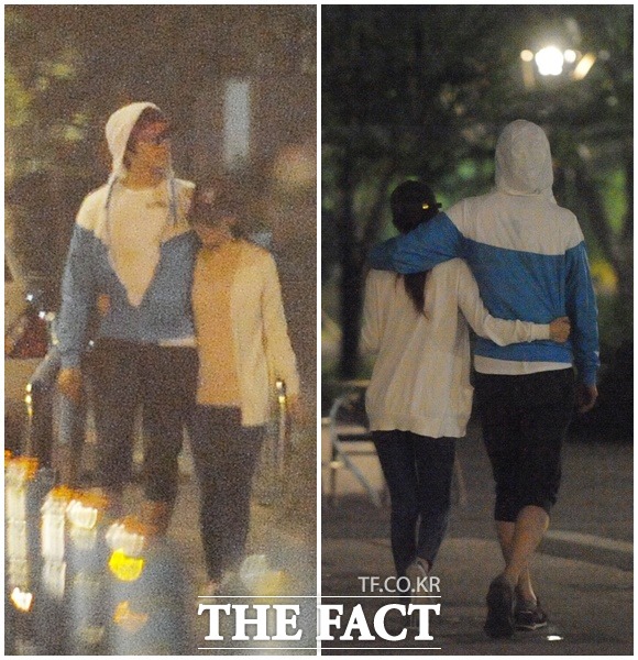 탤런트 지현우의 사랑 고백이 유인나의 마음을 열었다. 편안한 옷차림으로 공원을 산책하는 지현우와 유인나 커플의 데이트 현장이 17일 <더팩트> 취재진 카메라에 잡혔다./노시훈·문병희 기자