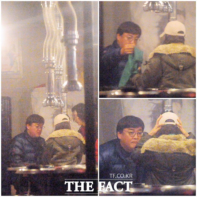 ▲ 강남의 고깃집에서 오붓하게 식사하고 있는 정태원 대표(왼쪽)와 수애./배정한 기자