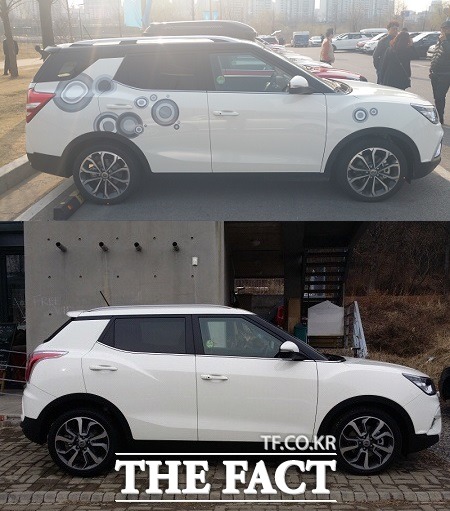 티볼리 에어는 푸론트 오버행과 축간거리, 리어 오버행 비율을 1.9 : 5.9: 2.2로 유지해 SUV 특유의 디자인을 보존했다. 티볼리 에어(위쪽), 티볼리 / 서재근 기자