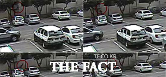 남편 D씨가 확보한 B씨(원안)의 CCTV 도주 영상. B씨는 제자 어머니 C씨와 단둘이 있다가, 남편 D씨가 불시에 집에 오자 2층 창문 통해 황급히 도망쳤다.