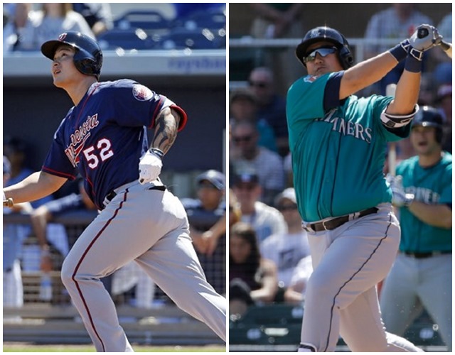 동반 마수걸이포! 박병호(왼쪽)와 이대호가 9일 나란히 메이저리그 1호 홈런을 쏘아 올렸다. / 미네소타, 시애틀 페이스북 캡처