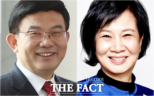 13일 진행한 제20대 국회의원 총선거 KBS·MBC·SBS 방송 3사 출구조사에서 서울 마포을은 손혜원(오른쪽) 더불어민주당 후보가 44.5%를 얻어 김성동 새누리당 후보를 14.1%p 차이로 앞섰다./중앙선거관리위원회 누리집
