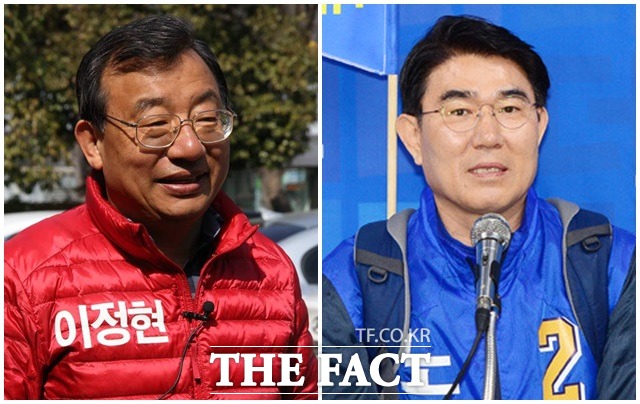 전남 순천에 출사표를 던진 새누리당 이정현 후보(왼쪽) 지상파 방송 3사가 실시한 출구조사에서 더불어민주당 노관규 후보에 앞서는 것으로 조사됐다. / 더팩트DB