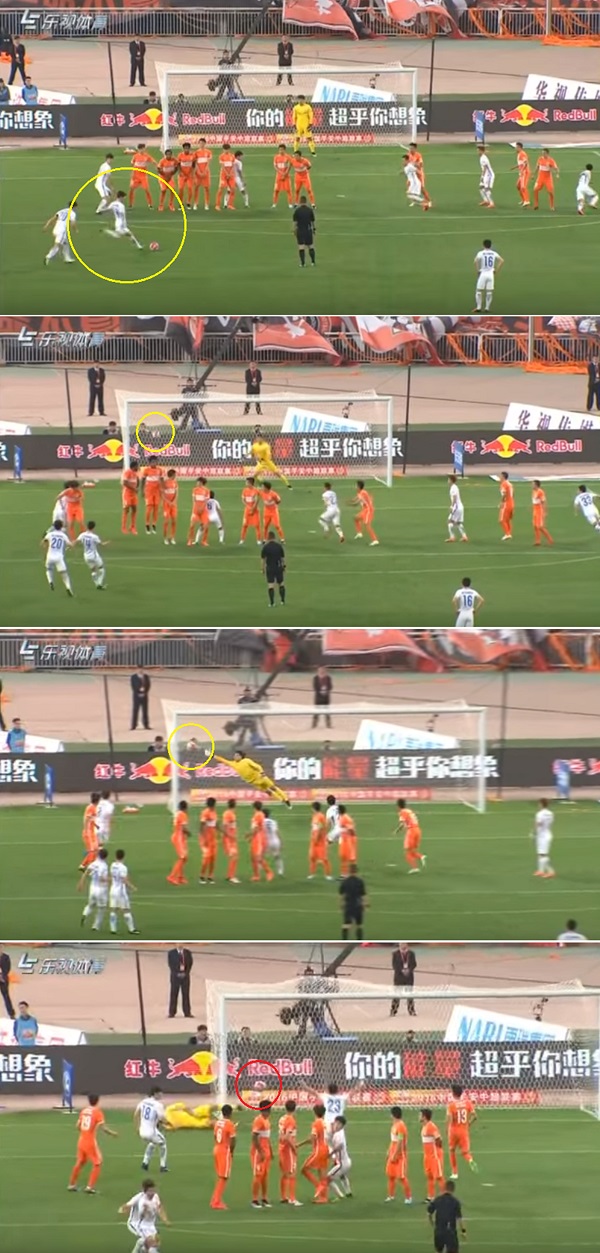 윤빛가람 프리킥골! 윤빛가람이 15일 열린 산둥과 리그 5라운드에서 프리킥으로 시즌 2호골을 폭발했다. / 유튜브 영상 캡처