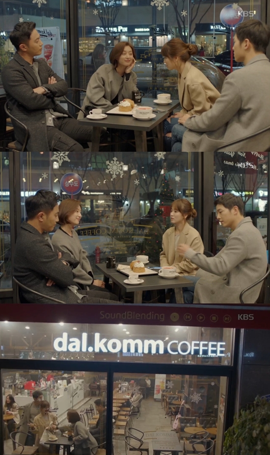 커피숍에서 차를 마시는 태양의 후예 배우들. 극에서 이들은 특정 브랜드 커피숍만을 애용한다. /KBS2 태양의 후예 방송 화면 캡처