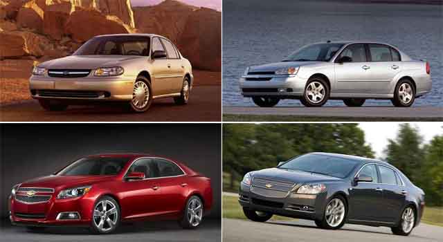 사진은 5세대 말리부부터 8세대 말리부의 모습.(왼쪽 위부터 시계방향 순서)