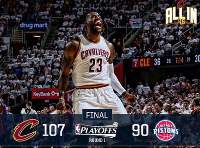 르브론 펄펄! 르브론 제임스가 맹활약을 펼친 클리블랜드가 디트로이트에 2연승을 올렸다. /클리블랜드 캐벌리어스 페이스북 캡처