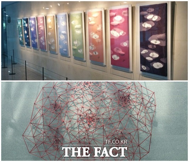 의원회관은 미술 작품들과 사진들이 진열돼 있어 전시회장 느낌을 주기도 한다. 사진은 배정혜 작가의 구름에 기대 꿈을 그리다(위)와 김주현 작가의 자기 확장법-더원 작품. /신진환 기자