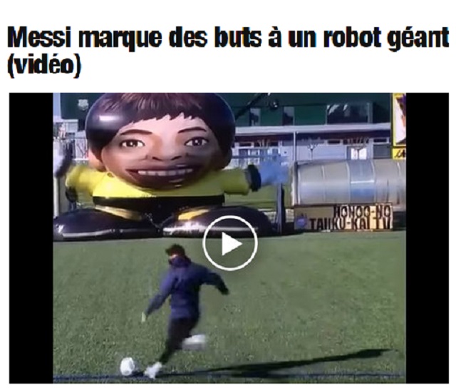 메시 vs 로봇! 리오넬 메시가 일본 TV 프로그램에서 로봇과 대결을 펼쳤다고 2일 유럽 언론 프랑스 스포츠가 보도했다. / 프랑스 스포츠 홈페이지 캡처