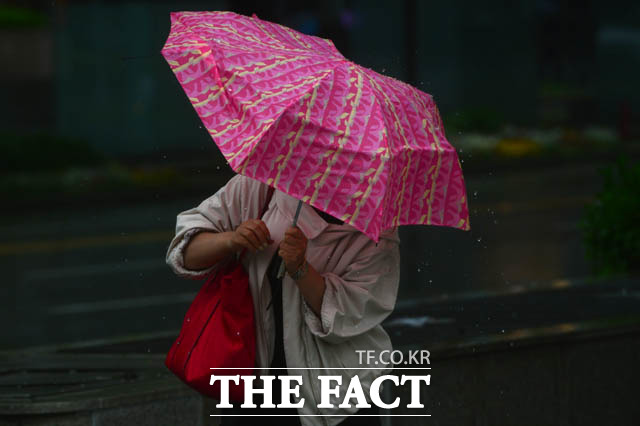 강풍으로 찌그러진 우산