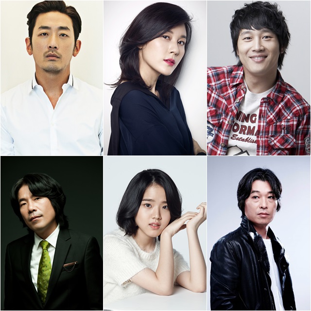 신과 함께 출연진. 영화 신과 함께에 배우 하정우 김하늘 차태현 정해균 김향기 오달수(왼쪽 위부터 시계 방향으로) 등이 출연한다. /롯데엔터테인먼트 제공