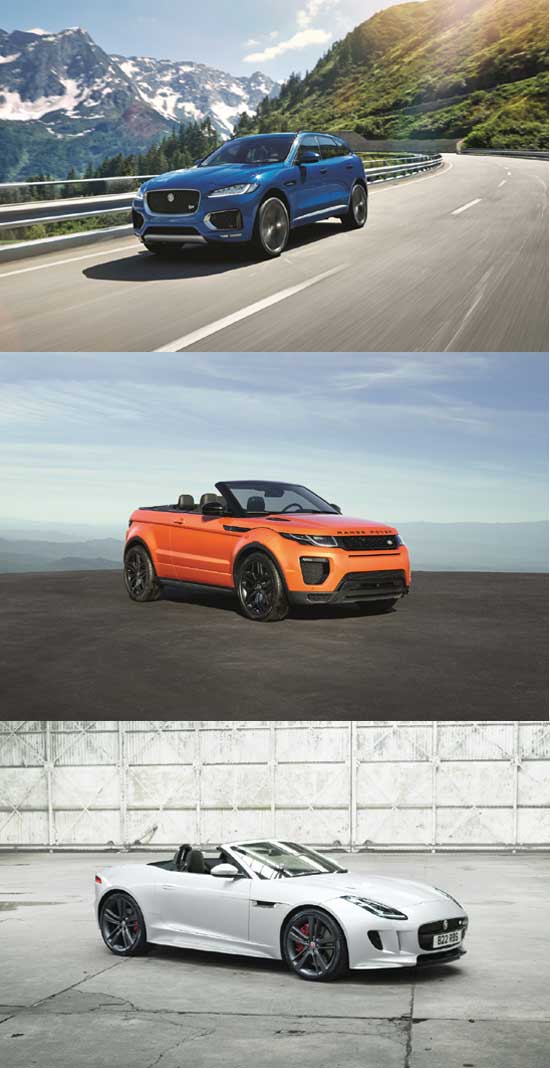 재규어 랜드로버 코리아가 내달 2일 열리는 2016 부산국제모터쇼에 (사진 위부터) 재규어 F-PACE와 랜드로버의 레인지로버 이보크 컨버터블, 재규어 F-TYPE 브리티시 디자인 에디션 컨버터블 등을 출품할 예정이다. /재규어 랜드로버 코리아 제공
