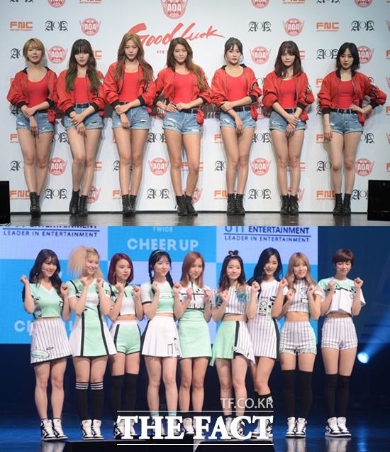 순위가 뒤바뀐 AOA-트와이스. KBS2 뮤직뱅크가 30일 오전 공식 홈페이지에 순위 정정 공지를 게재했다. /이덕인 기자