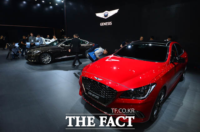 람다 3.3 터보 GDi 엔진을 탑재한 G80 스포트는 최고출력 370마력, 최대토크 52.0kg·m의 동력성능을 발휘한다. /부산 벡스코=남윤호 기자