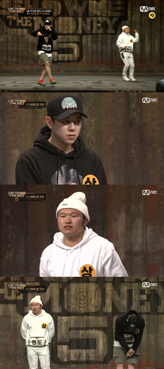 우태운vs면도 랩 배틀. 이 대결에서 면도가 승리했다. /엠넷 쇼미더머니5 방송 화면 캡처