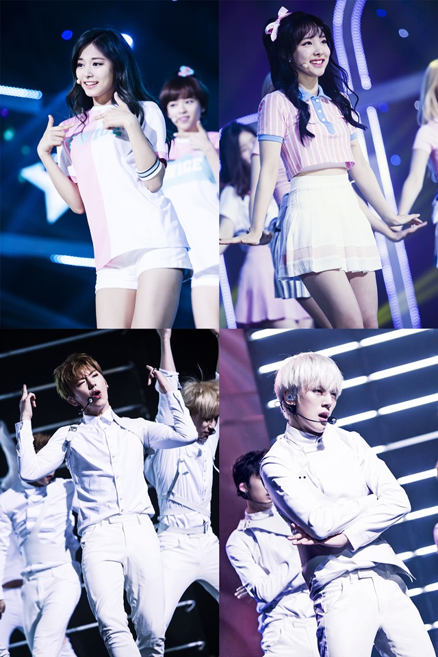 인기가요 스페셜 MC 체제 진행. 걸그룹 트와이스 쯔위 나연(위) 몬스타엑스 기현 민혁이 SBS 인기가요를 진행한다. /SBS 제공