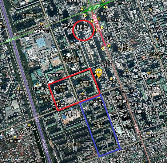 서울 서초동 서초 우성1차 아파트 재건축 사업이 주민간 갈등을 비롯해 법정 공방 등 다양한 내홍을 겪고 있다. /구글 지도 갈무리