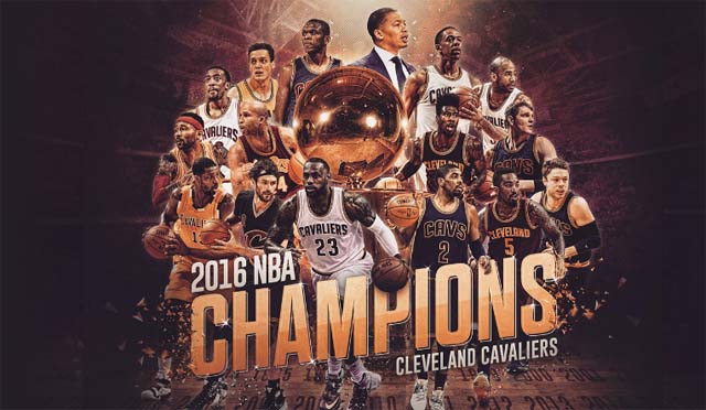 르브론 제임스, 클리블랜드 우승 이끌다! 르브론 제임스가 클리블랜드의 역사상 첫 NBA 우승을 이끌었다. 클리블랜드 구단은 홈페이지에 르브론 제임스(23번)을 중심으로 하는 챔피언 사진을 메인에 내걸었다. /클리블랜드 홈페이지 캡처