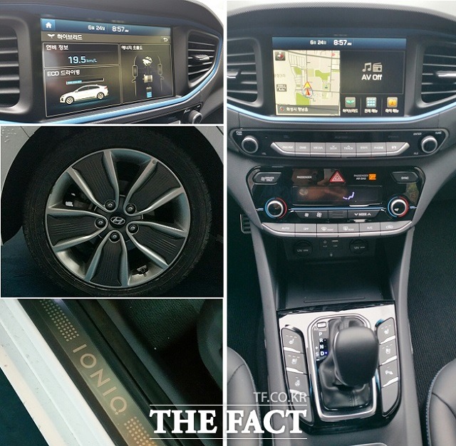 아이오닉에 탑재된 8인치 내비게이션 화면에서는 엔진과 배터리의 에너지 흐름도, 배터리 잔량과 주행 때 배터리 충전 여부, 순간 연비 등 다양한 정보를 쉽게 확인할 수 있다.