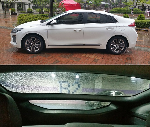 해치백 형태의 아이오닉의 헤드라이트부터 A필러까지 이어지는 곡선라인은 날렵하면서도 부드러운 느낌을 잘 살린다.