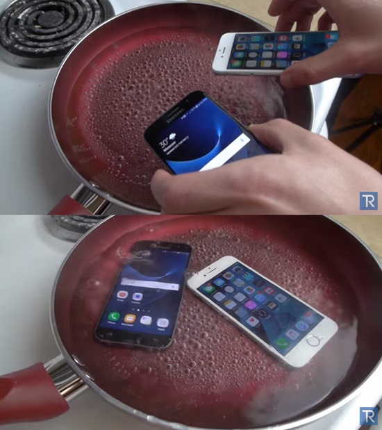 최근 유튜브에 갤럭시S7과 아이폰6S를 끓는 물에 넣는 실험 영상이 공개돼 관심을 모으고 있다. /유튜브 영상 캡처