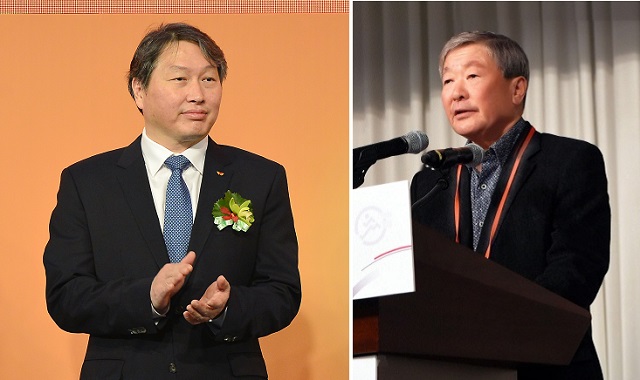 최태원 SK그룹 회장(왼쪽)과 구본무 LG그룹 회장은 그룹 주력 계열사의 부진 등 위기감이 고조되고 있는 상황과 관련해 쓴소리를 내뱉으며 환골탈태 수준의 변화를 주문했다.