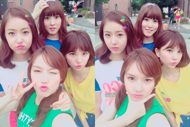 여자친구 셀카. 여자친구 멤버 은하 예린 신비 유주가 다정한 사진을 찍었다. /여자친구 트위터