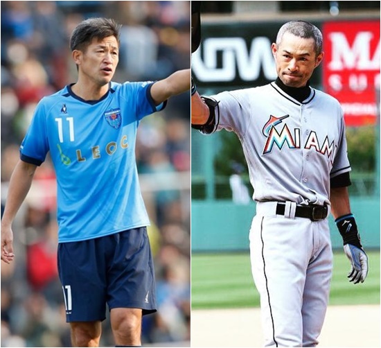 미우라와 이치로! 미우라(왼쪽)와 이치로가 각각 8일, 9일에 J리그 최고령 득점, 메이저리그 3000안타를 달성했다. / 요코하마 FC, 마이애미 말린스 페이스북 캡처