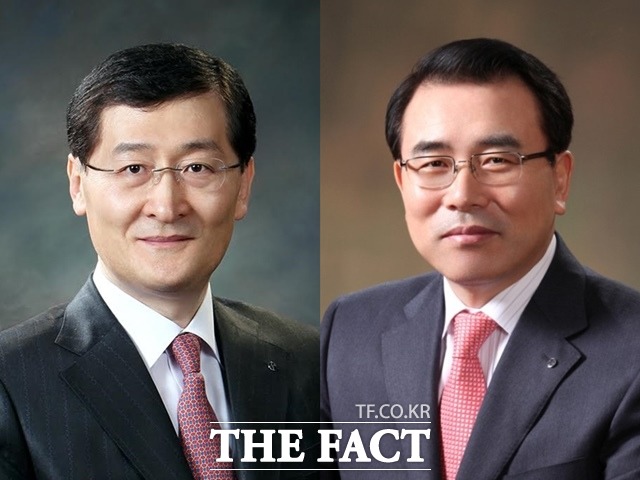 지난 18일 위성호 신한카드 사장(왼쪽)의 연임이 확정되면서 신한금융지주 차기 회장이 위 사장과 조용병 신한은행장의 2파전이 될 전망이다. 하지만 변수가 많아 예상치 못한 깜짝 인사가 이뤄질 것이라는 관측도 나오고 있다. /신한금융지주 제공