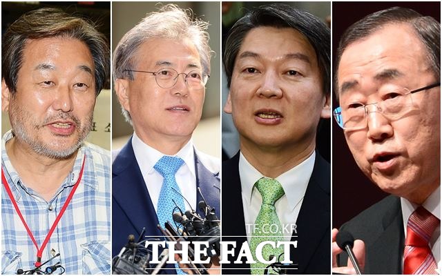 여야 양당이 새 지도부 구성을 마무리하면서 대권 주자들의 행보에 이목이 쏠린다. 사진은 김무성 전 새누리당 대표, 문재인 전 더민주 대표, 안철수 전 국민의당 상임공동대표, 반기문 유엔사무총장(왼쪽부터). /더팩트DB