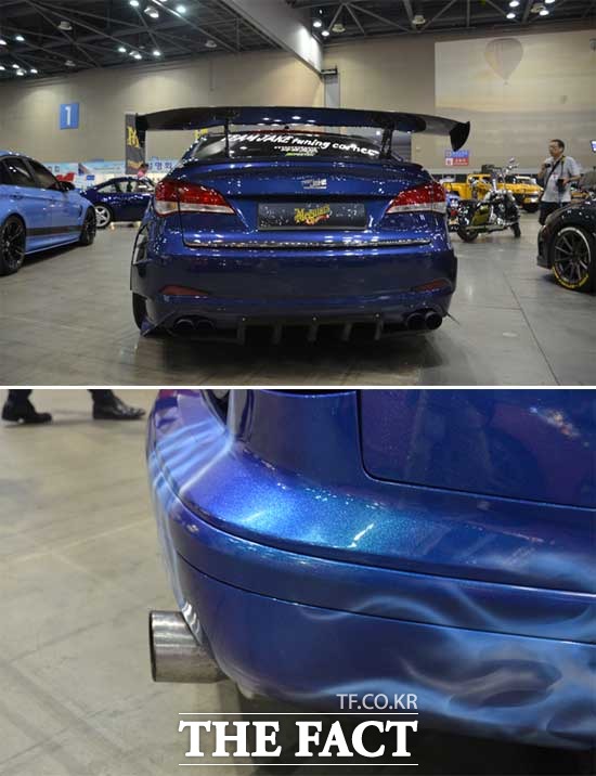 오토모티브전위크 전시 차량 중 일부는 휠과 타이어가 펜더 밖으로 나와 있거나, 에어 스포일러 돌출, 배기구가 범퍼보다 돌출되어 있었다.