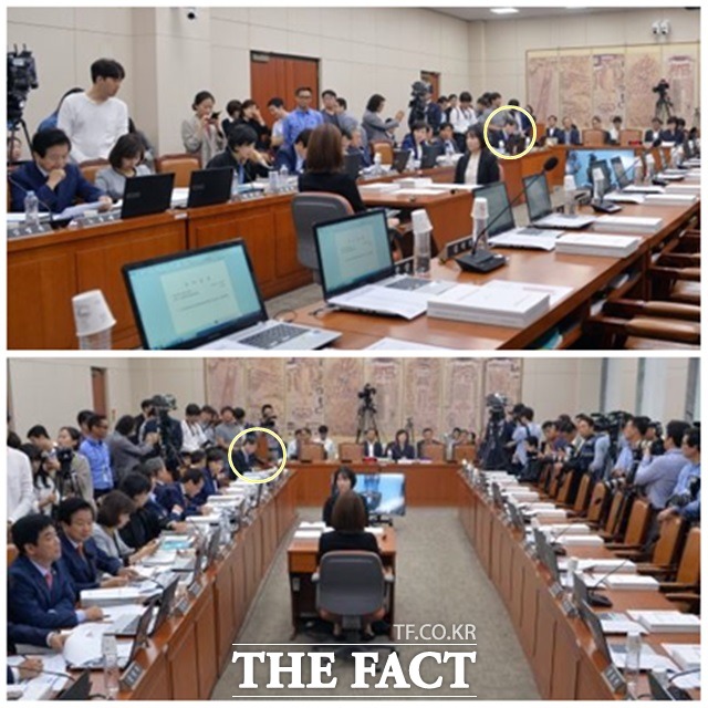 지난달 31일 교육문화체육관광위원회의 조윤선 문화체육관광부 장관 후보자 청문회에서 청문회 자료를 살펴보는 안 전 대표(동그라미)./문병희 기자