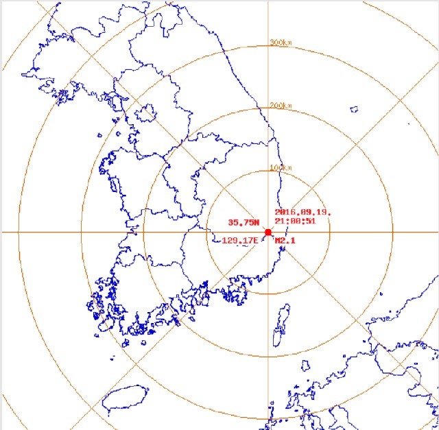 기상청은 19일 21시 0분경에 경북 경주시 남남서쪽 11km 지역에서 규모 2.1의 지진 발생했다고 밝혔다. /기상청