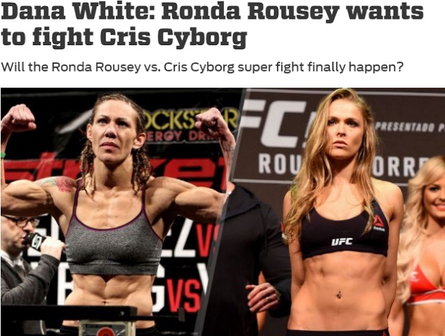 로우지 vs 사이보그 로우지(오른쪽)가 복귀전 상대로 사이보그를 원하고 있다고 28일 폭스스포츠가 보도했다. / 폭스스포츠 홈페이지 캡처