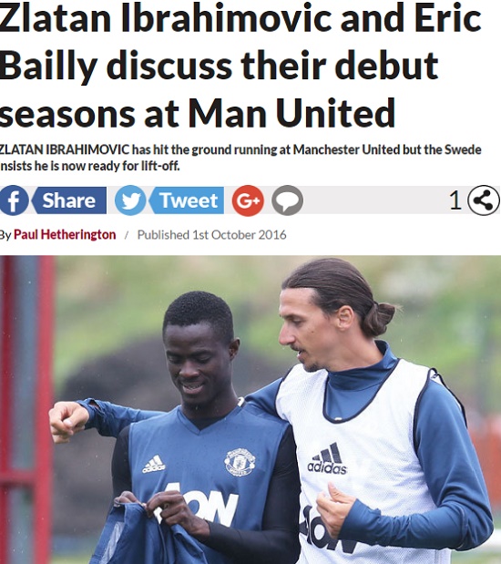 EPL·Man U 모두 만족해! 이적생 즐라탄과 베일리가 2일 보도된 영국 데일리 스타와 인터뷰에서 잉글랜드 생활에 만족감을 나타냈다. / 데일리 스타 홈페이지 캡처