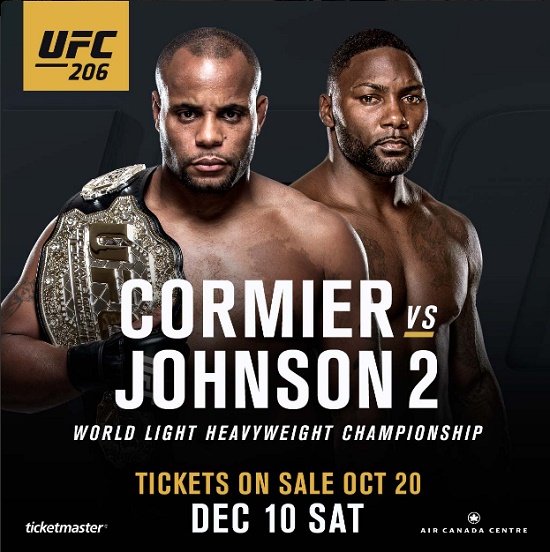 코미어 vs 존슨 코미어와 존슨이 12월 토론토에서 열리는 UFC 206에서 라이트헤비급 타이틀 매치를 펼친다. / UFC 트위터 캡처