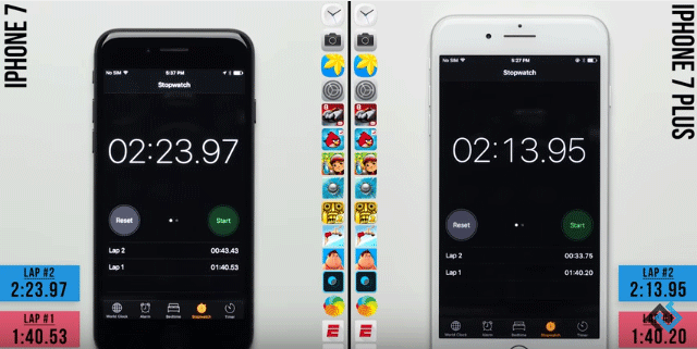 최근 애플의 스마트폰 신제품 아이폰7과 아이폰7플러스의 애플리케이션(앱) 실행 속도를 비교한 영상이 유튜브에 공개됐다. /유튜브 영상 갈무리