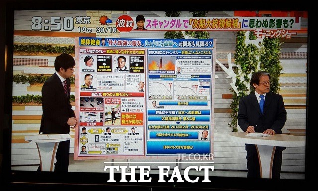 일본 지역TV를 통해 보도된 박근혜 대통령과 최순실 씨 뉴스. /이철영 기자