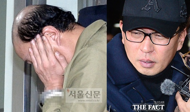 차은택 가발 벗으니 대머리? 차은택이 10일 검찰 출석 과정에서 가발을 벗은 대머리 상태로 모습을 드러내 대역 논란을 불러 일으켰다. /서울신문 제공, 배정한 기자(오른쪽)