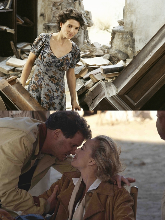 영화 잉글리쉬 페이션트 속 배우 줄리엣 비노쉬-콜린 퍼스. 할리우스 배우 줄리엣 비노쉬(맨 위)와 콜린 퍼스(아래 왼쪽)는 20년 전 영화 잉글리쉬 페이션트에 출연했다. /잉글리쉬 페이션트 스틸