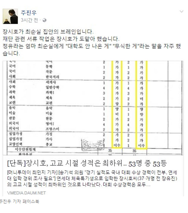 검찰의 정유라 이대 특혜 의혹 수사가 한창인 가운데 주진우 시사IN 기자의 폭로 내용이 주목 받고 있다. /주진우 페이스북