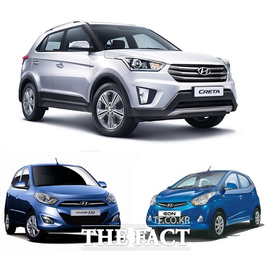현대자동차가 2016인도 신차품질조사에서 이온, i10, 크레타 등 3개 차종이 차급별 1위를 달성하며 차급별 최다 수상의 영예를 얻었다. /현대자동차 제공