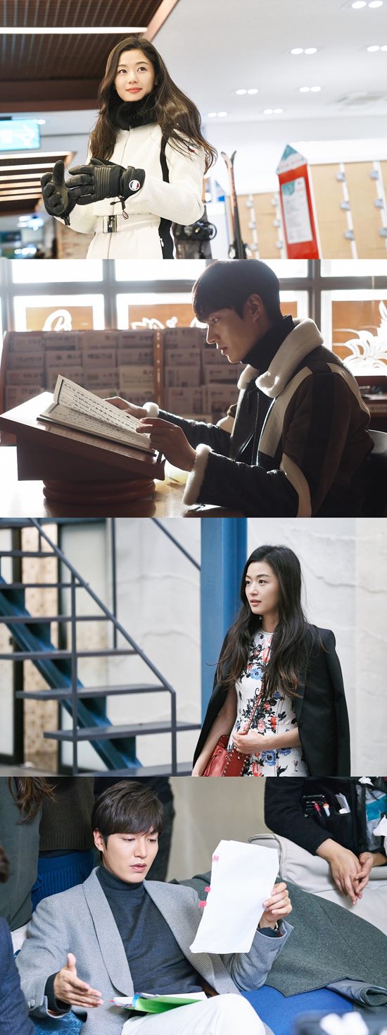 배우 전지현(맨 위) 이민호가 SBS 수목드라마 푸른 바다의 전설 촬영장에서 분위기를 끌어올리고 있다. /문화창고, 스튜디오 드래곤 제공