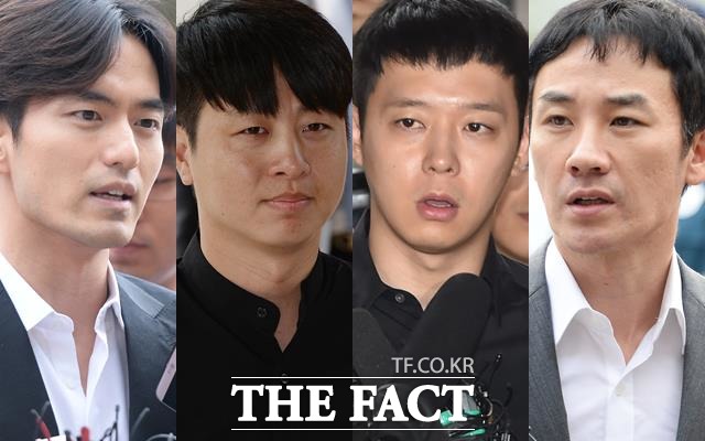 무죄 또는 혐의없음으로 사건종결, 그러나 피하지 못한 이미지 추락. 올 연예계는 연초부터 유독 사건사고가 끊이지 않았다. 특히 성추행 성폭행 등에 연루된 남자연예인들이 구설에 오르며 몸살을 앓았다. 사진 왼쪽부터 이진욱 유상무 박유천 엄태웅. /더팩트 DB