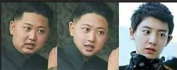 김정은 살만 빼면 엑소 찬열? 4일 온라인 커뮤니티에 공개된 김정은 북한 노동당 위원장과 엑소 찬열의 사진이 누리꾼들의 주목을 받고 있다. /온라인커뮤니티