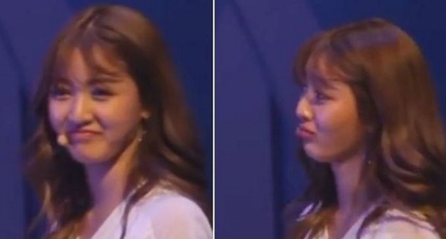 트와이스 지효가 무개념 팬의 말에 고개를 돌리며 눈물을 흘리고 있다. /유튜브 캡처