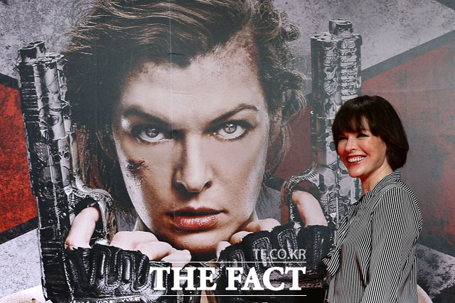 여전사 밀라 요보비치. 밀라 요보비치는 영화 레지던트 이블 시리즈의 마지막 파멸의 날 홍보차 내한했다. 밀라 요보비치는 한국에 대해 매우 아름다운 나라라고 표현했다. /남용희 기자